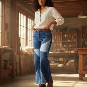Vanberfia nwt stretchy patchwork style flared hem jeans!